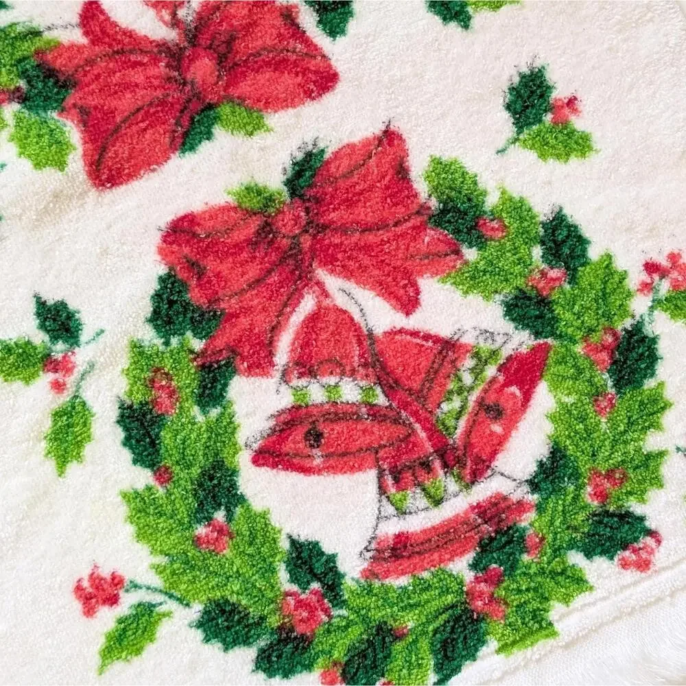 Vintage Christmas Hand Towel with Bells and Holly